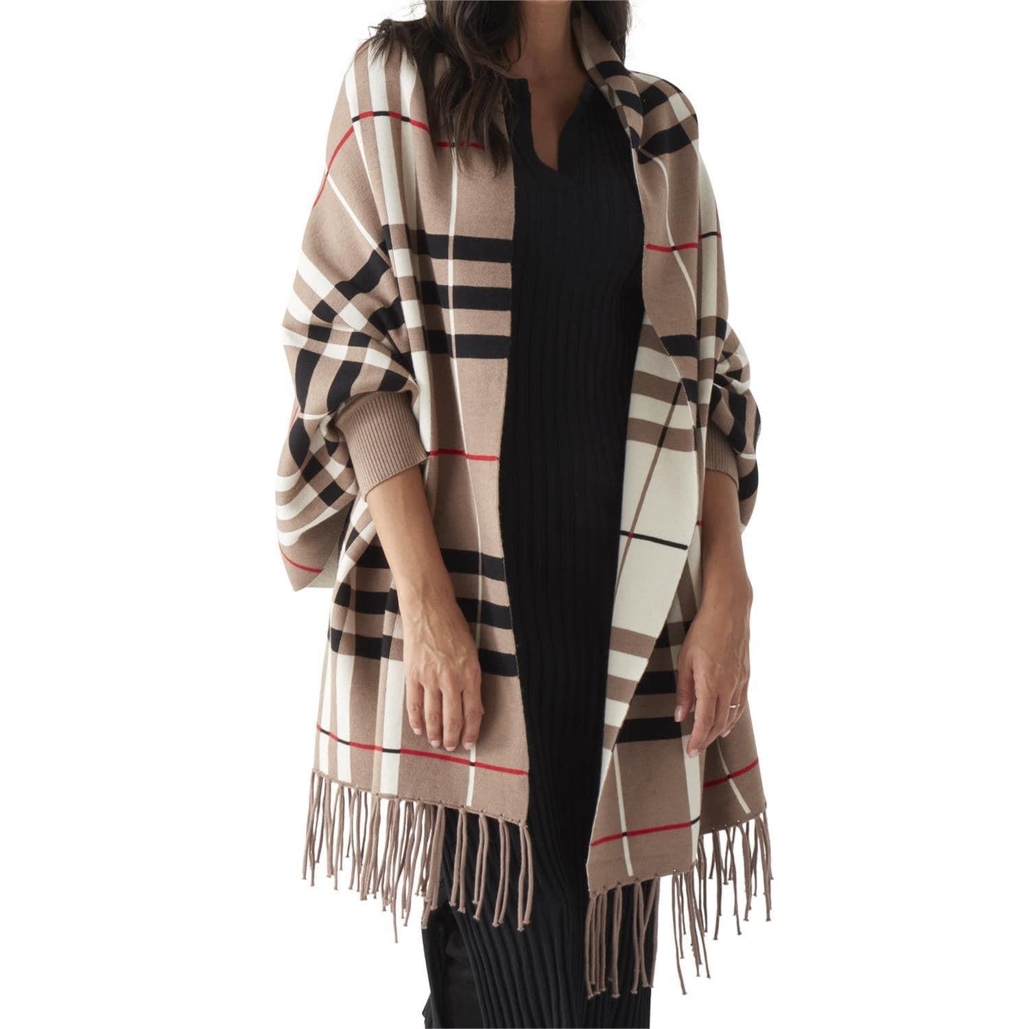 Taupe & Cream Black Plaid Wrap